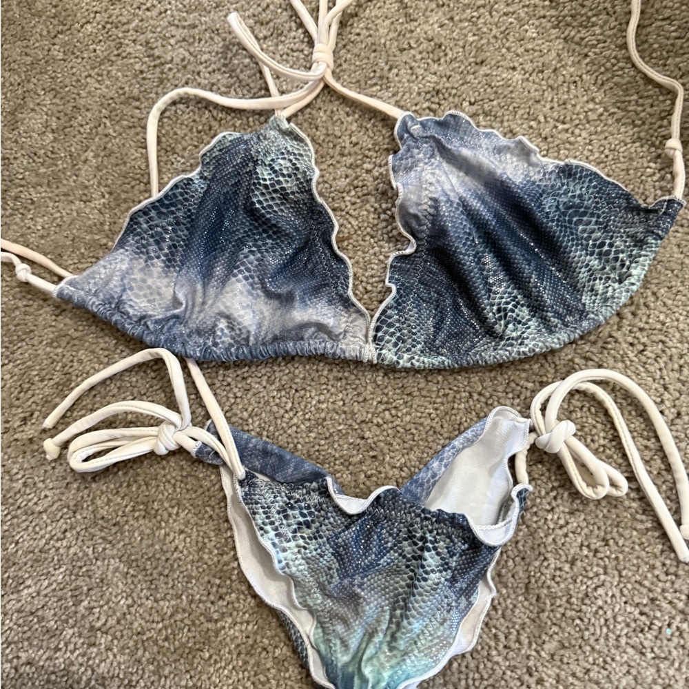 Blue and White Snakeskin Bikini Set